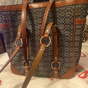 Coach Leather Trim Denim Tote